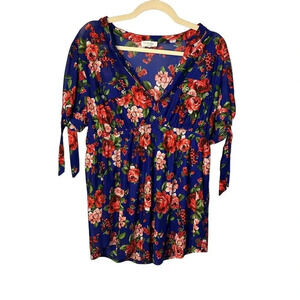 Siren Lily Maternity Blouse Size XL Roses Flowy Sheer Floral